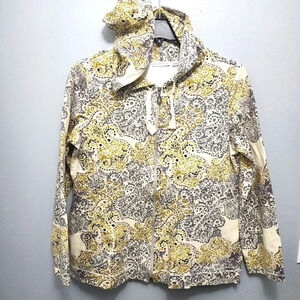 Susan graver women's full zipper hoodie sweatshirt size M yellow and cre…